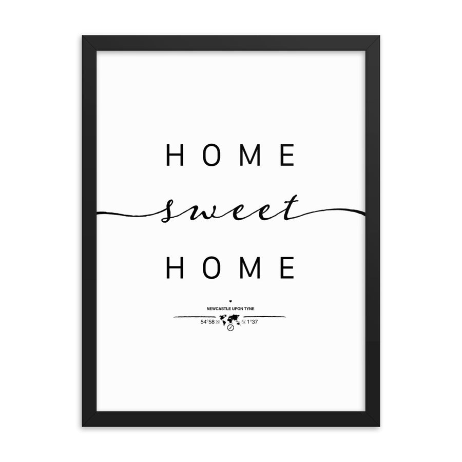 Newcastle Upon Tyne, England, UK Home Sweet Home With Map Coordinates Framed Artwork