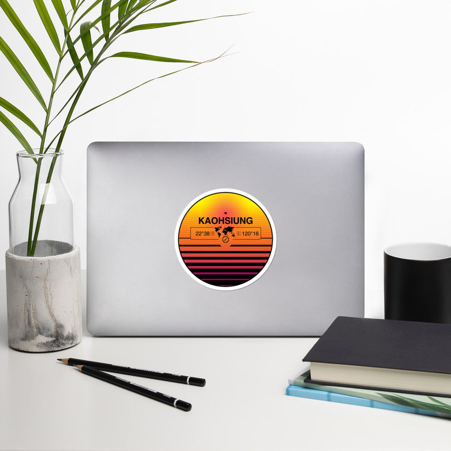 Kaohsiung 80s Retrowave Synthwave Sunset Vinyl Sticker 4.5"