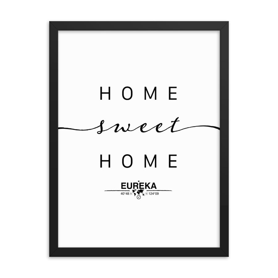 Eureka, California, USA Home Sweet Home With Map Coordinates Framed Artwork