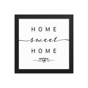 Montreal, Quebec, Canada Home Sweet Home With Map Coordinates Framed Artwork