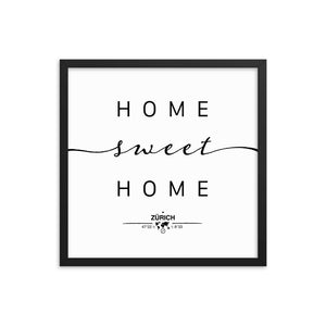 Zürich, Switzerland Home Sweet Home With Map Coordinates Framed Artwork