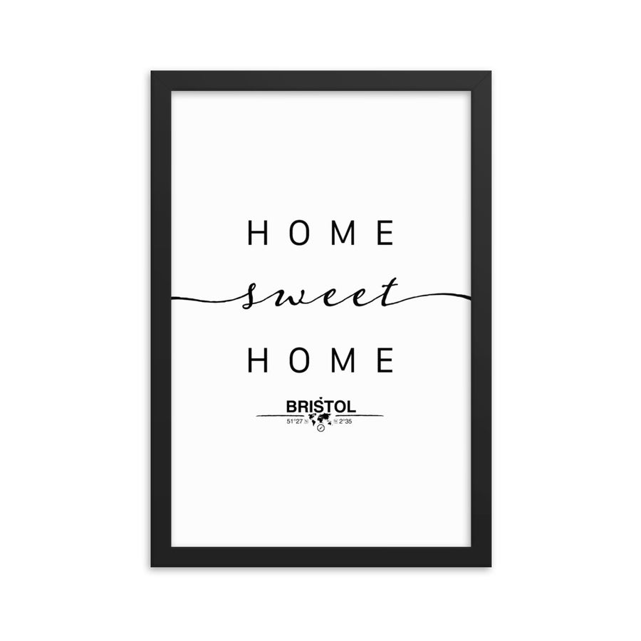 Bristol, England, UK Home Sweet Home With Map Coordinates Framed Artwork