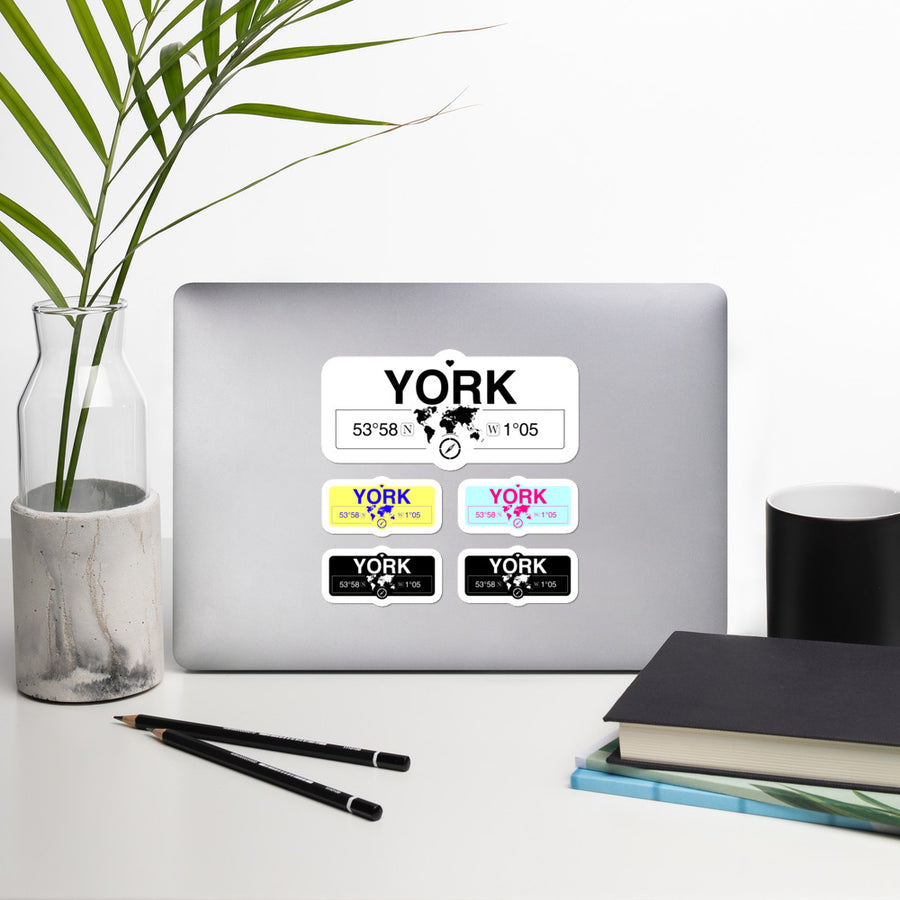 York, England Stickers, High-Quality Vinyl Laptop Stickers, Set of 5 Pack