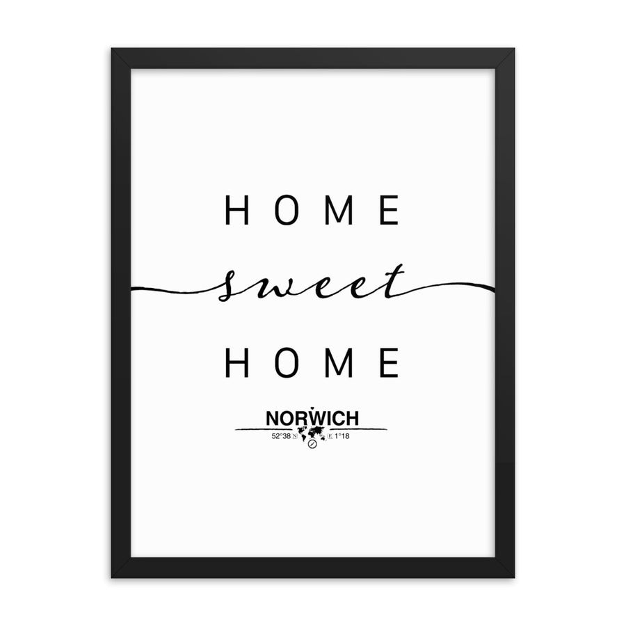Norwich, England, UK Home Sweet Home With Map Coordinates Framed Artwork