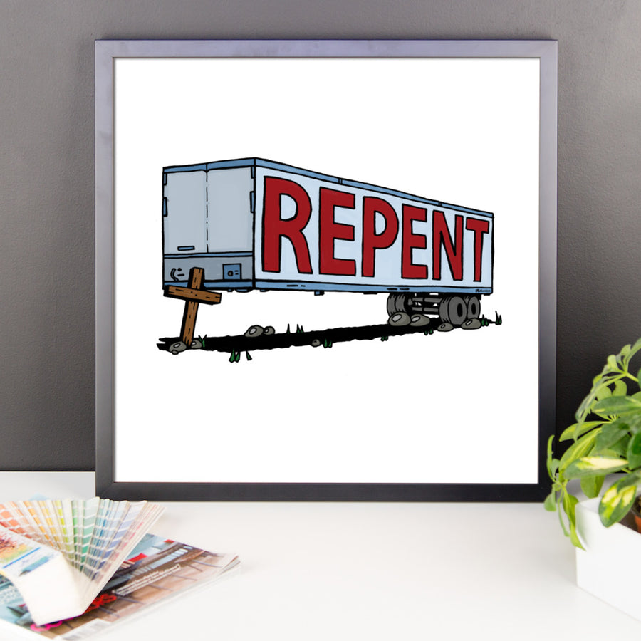 Repent Cross Trailer - Framed poster