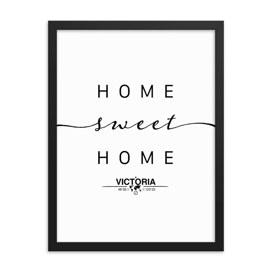 Victoria, British Columbia, Canada Home Sweet Home With Map Coordinates Framed Artwork