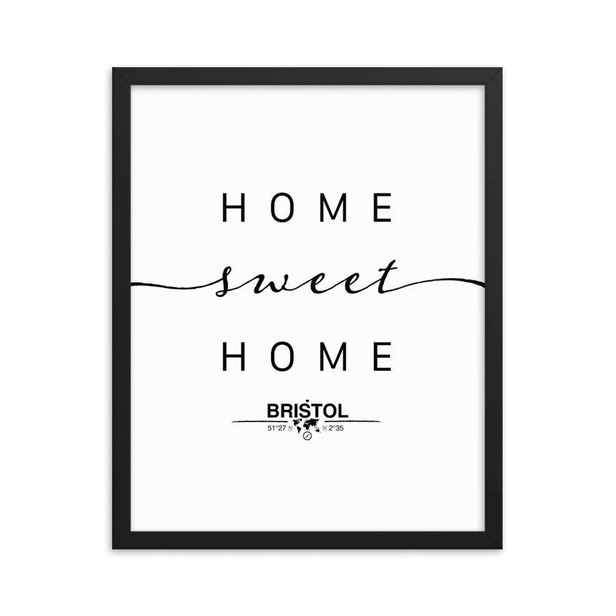 Bristol, England, UK Home Sweet Home With Map Coordinates Framed Artwork