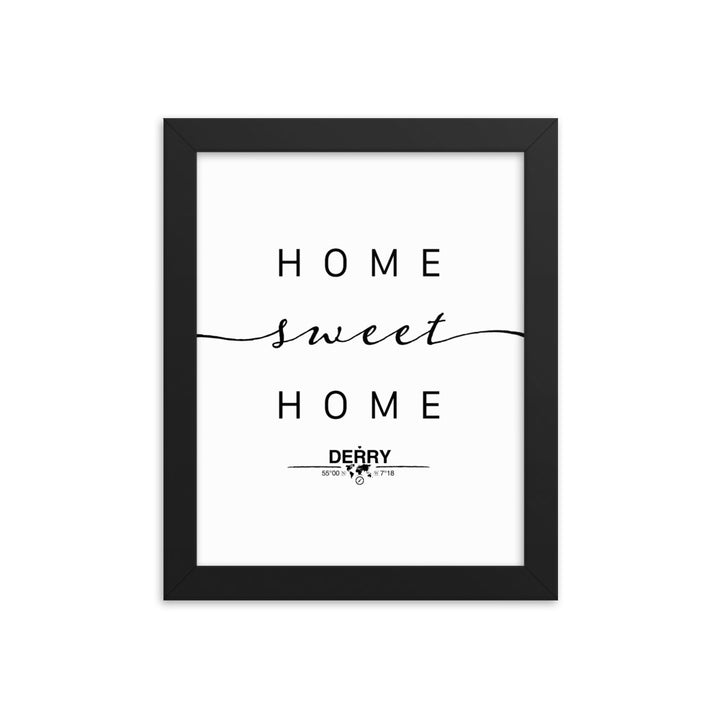 Derry, Northern Ireland, UK Home Sweet Home With Map Coordinates Framed Artwork