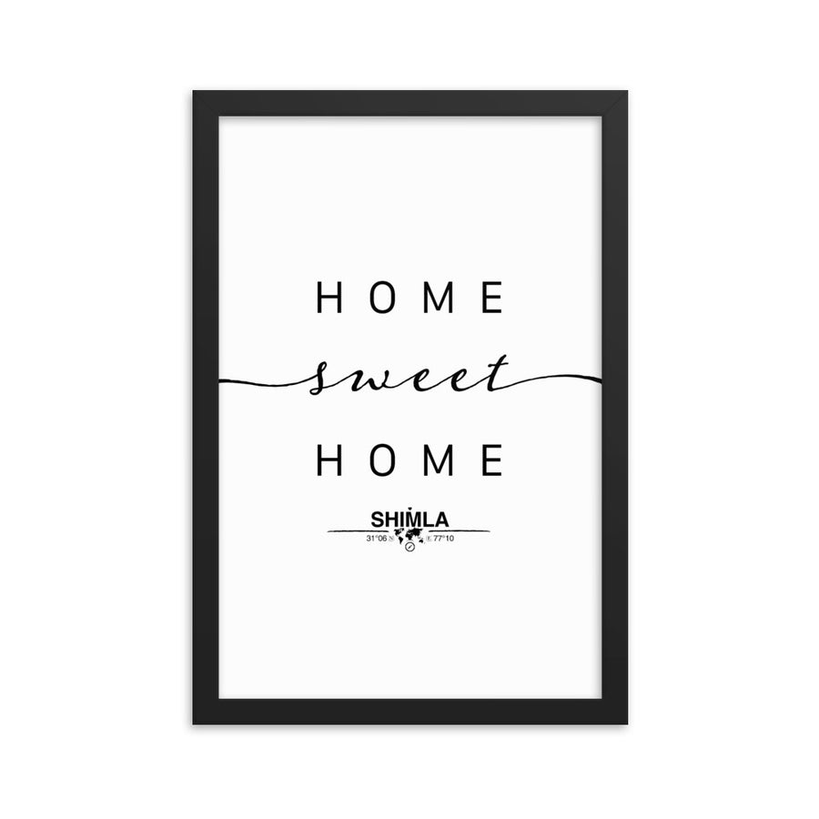 Shimla,himachal Pradesh, India Home Sweet Home With Map Coordinates Framed Artwork