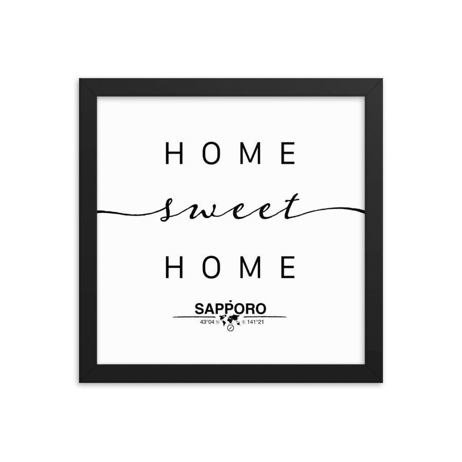 Sapporo,hokkaido, Japan Home Sweet Home With Map Coordinates Framed Artwork
