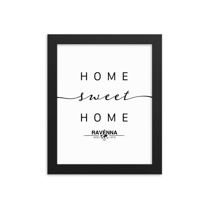 Ravenna, Emilia-romagna, Italy Home Sweet Home With Map Coordinates Framed Artwork