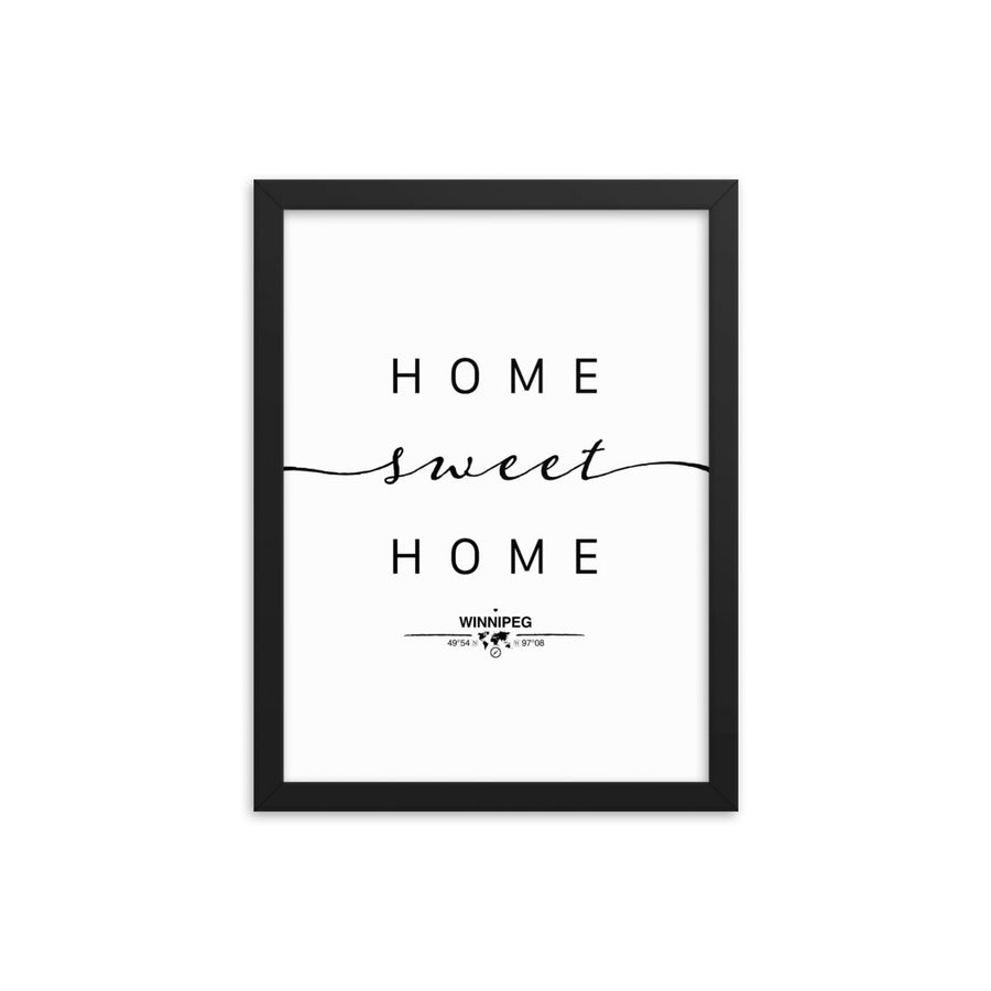 Winnipeg, Manitoba, Canada Home Sweet Home With Map Coordinates Framed Artwork