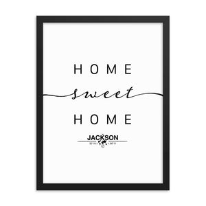 Jackson, Mississippi, USA Home Sweet Home With Map Coordinates Framed Artwork