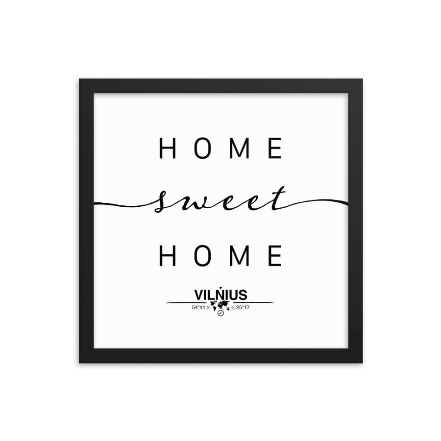 Vilnius, Vilnius, Lithuania Home Sweet Home With Map Coordinates Framed Artwork