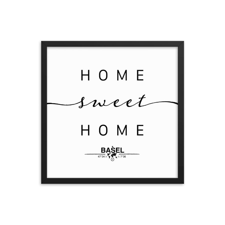 Basel, Switzerland Home Sweet Home With Map Coordinates Framed Artwork