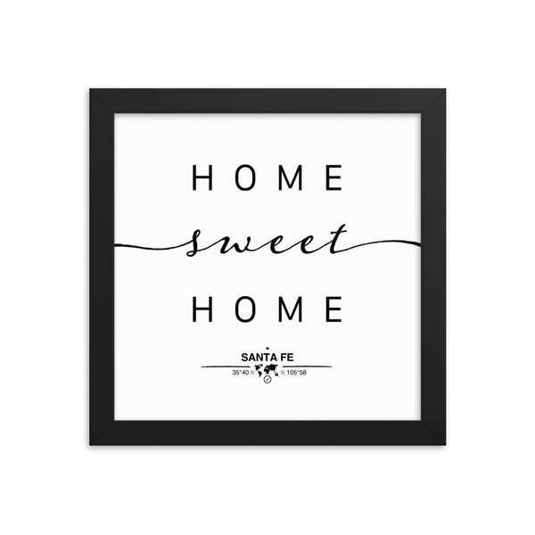 Santa Fe, New Mexico, USA Home Sweet Home With Map Coordinates Framed Artwork