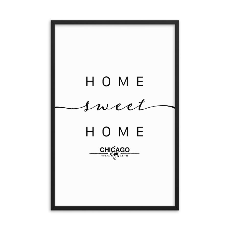 Chicago, Illinois, USA Home Sweet Home With Map Coordinates Framed Artwork