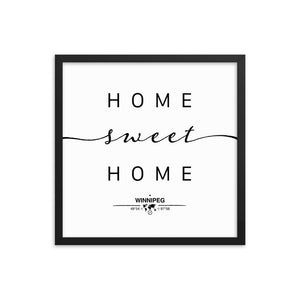 Winnipeg, Manitoba, Canada Home Sweet Home With Map Coordinates Framed Artwork