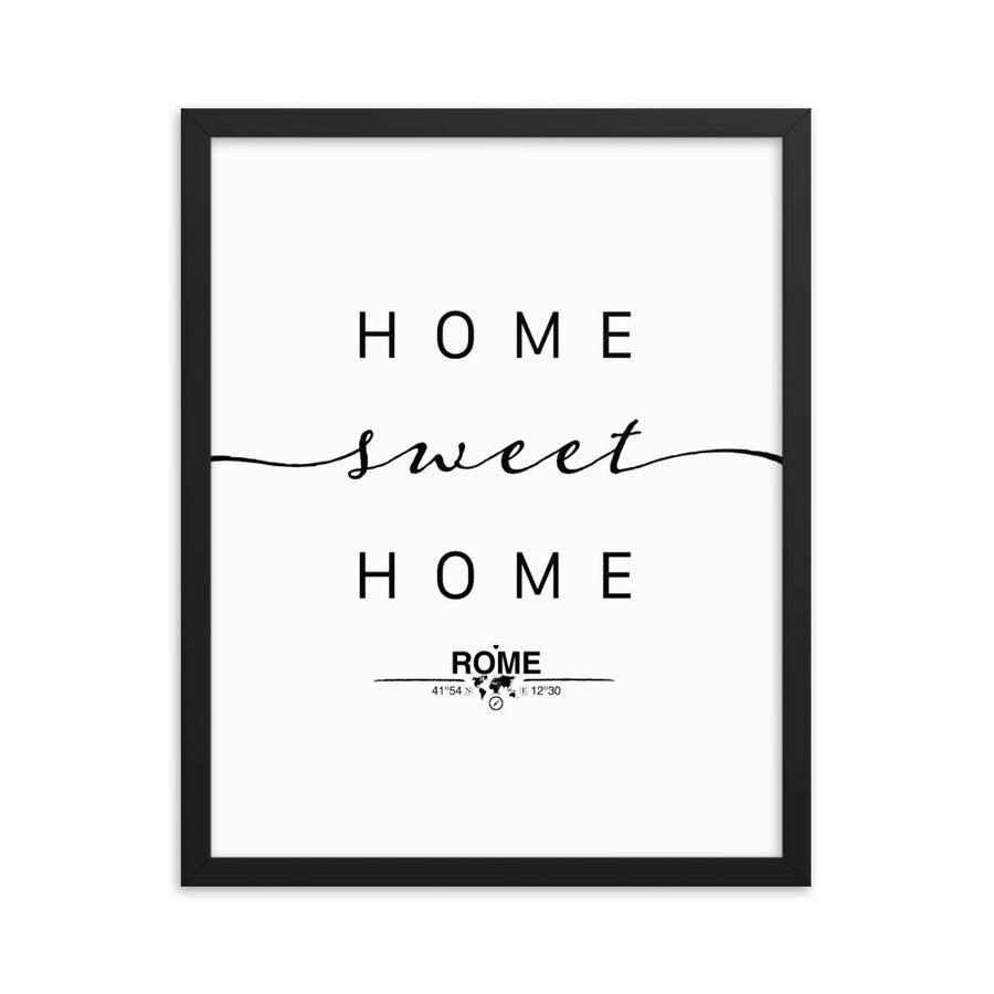 Rome, Lazio, Italy Home Sweet Home With Map Coordinates Framed Artwork