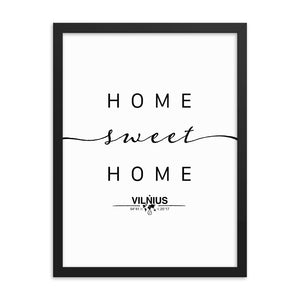 Vilnius, Vilnius, Lithuania Home Sweet Home With Map Coordinates Framed Artwork