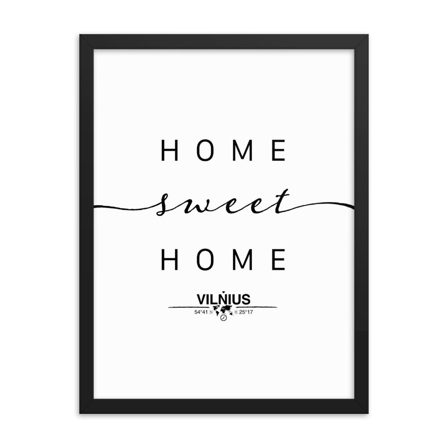 Vilnius, Vilnius, Lithuania Home Sweet Home With Map Coordinates Framed Artwork