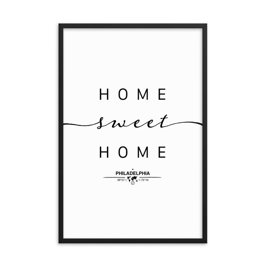 Philadelphia, Pennsylvania, USA Home Sweet Home With Map Coordinates Framed Artwork