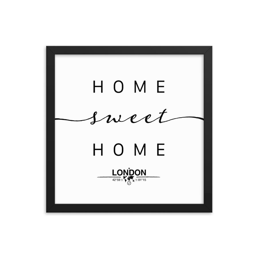 London, Ontario, Canada Home Sweet Home With Map Coordinates Framed Artwork