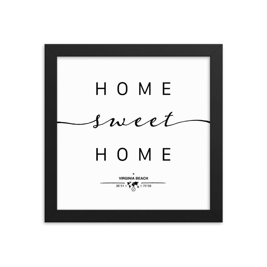 Virginia Beach, Virginia, USA Home Sweet Home With Map Coordinates Framed Artwork