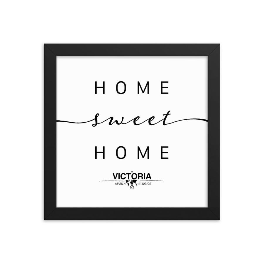Victoria, British Columbia, Canada Home Sweet Home With Map Coordinates Framed Artwork