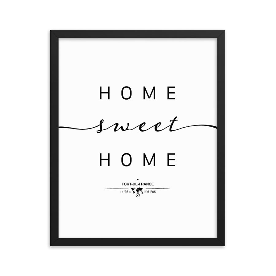 Fort-de-france,martinique, France Home Sweet Home With Map Coordinates Framed Artwork