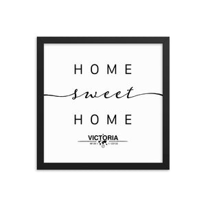 Victoria, British Columbia, Canada Home Sweet Home With Map Coordinates Framed Artwork