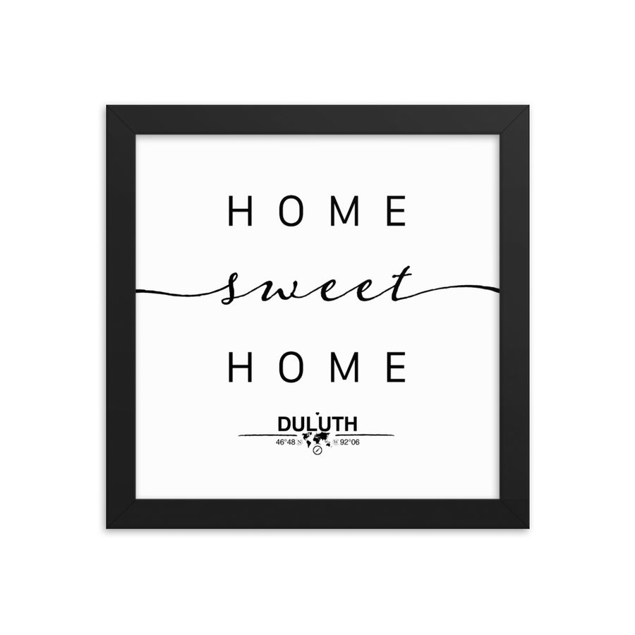 Duluth, Minnesota, USA Home Sweet Home With Map Coordinates Framed Artwork