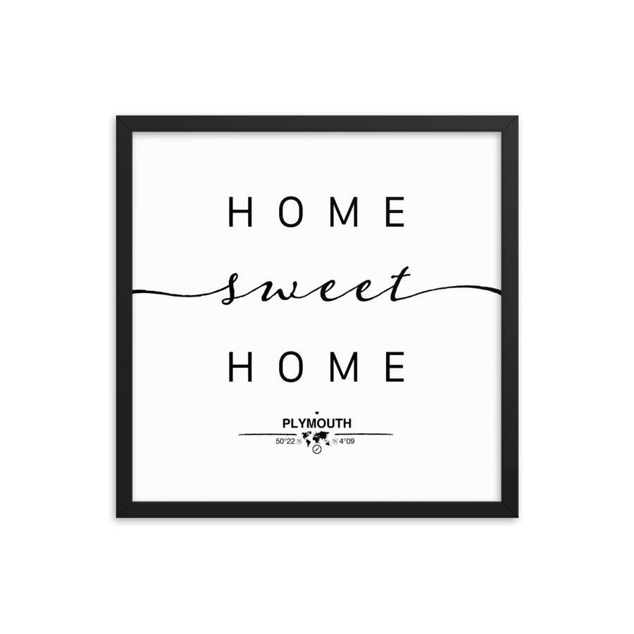 Plymouth, England, UK Home Sweet Home With Map Coordinates Framed Artwork