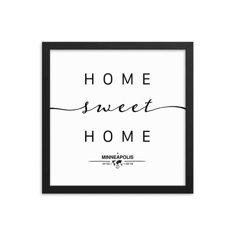 Minneapolis, Minnesota, USA Home Sweet Home With Map Coordinates Framed Artwork