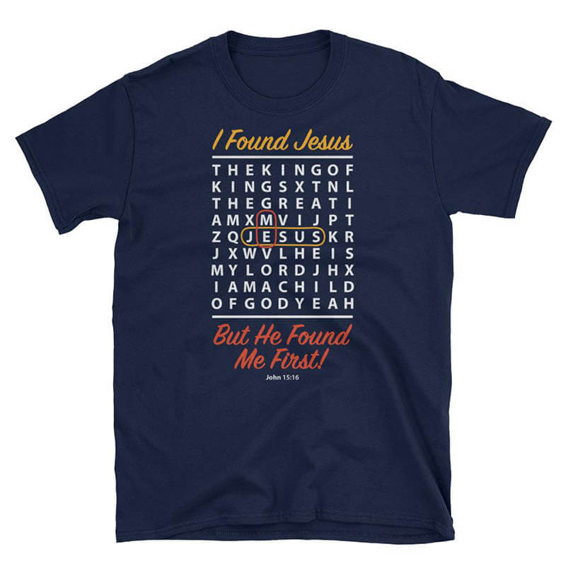 I Found Jesus Crossword Tee in Nanvy Blue