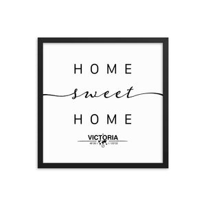 Victoria, British Columbia, Canada Home Sweet Home With Map Coordinates Framed Artwork