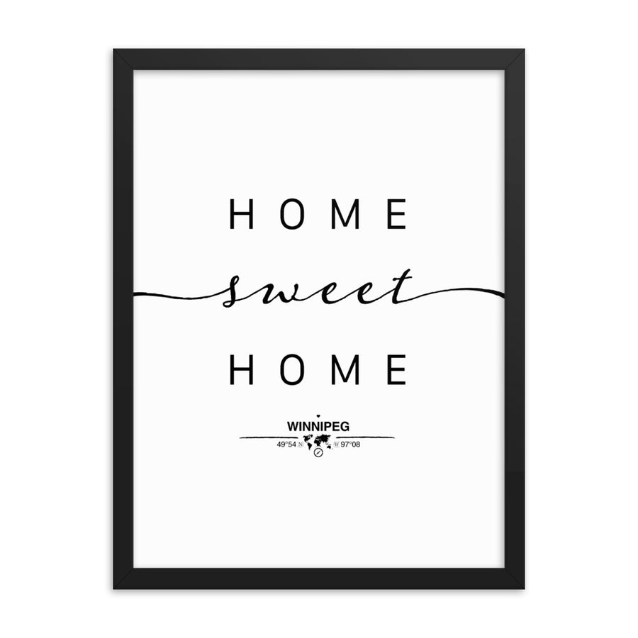 Winnipeg, Manitoba, Canada Home Sweet Home With Map Coordinates Framed Artwork