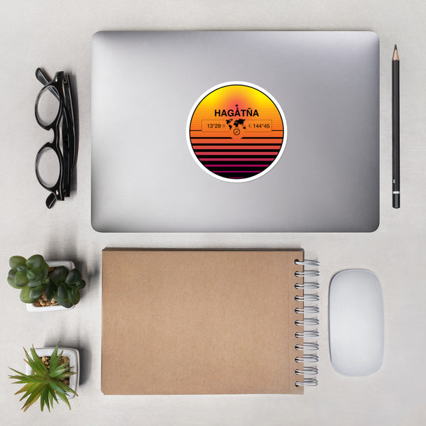 Hagåtña, Guam 80s Retrowave Synthwave Sunset Vinyl Sticker 4.5"