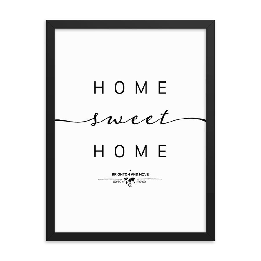 Brighton And Hove, England, UK Home Sweet Home With Map Coordinates Framed Artwork