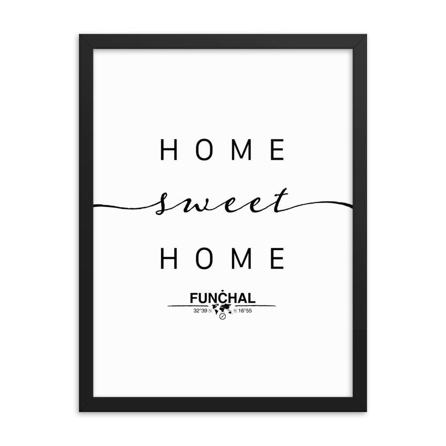 Funchal, Madeira, Portugal Home Sweet Home With Map Coordinates Framed Artwork