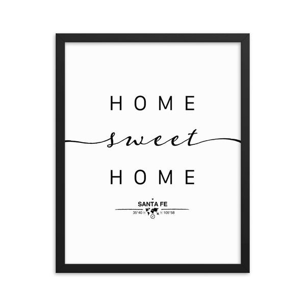 Santa Fe, New Mexico, USA Home Sweet Home With Map Coordinates Framed Artwork