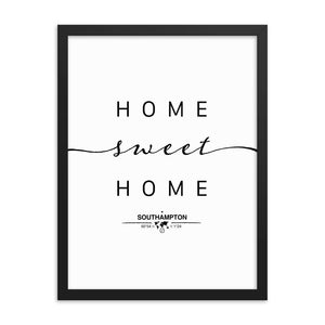 Southampton, England, UK Home Sweet Home With Map Coordinates Framed Artwork