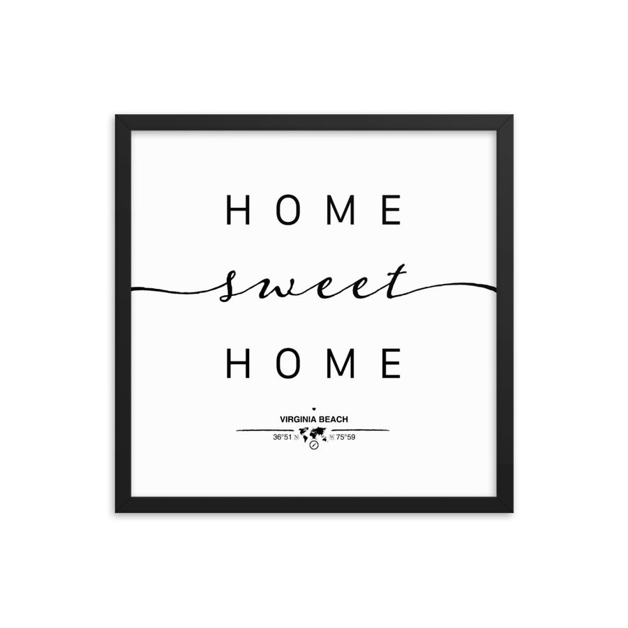 Virginia Beach, Virginia, USA Home Sweet Home With Map Coordinates Framed Artwork