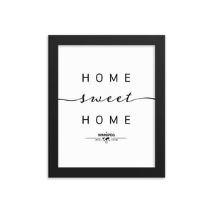 Winnipeg, Manitoba, Canada Home Sweet Home With Map Coordinates Framed Artwork