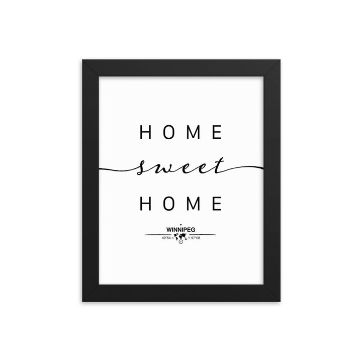 Winnipeg, Manitoba, Canada Home Sweet Home With Map Coordinates Framed Artwork