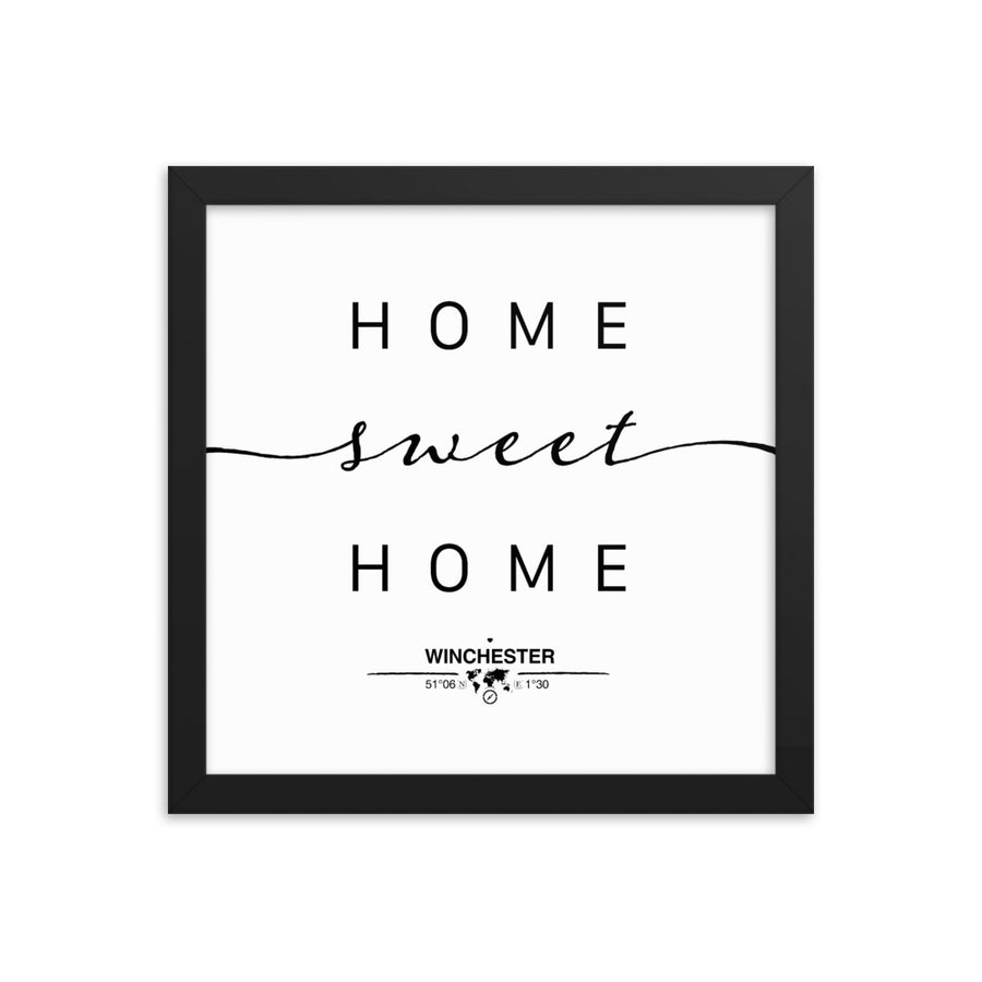 Winchester, England, UK Home Sweet Home With Map Coordinates Framed Artwork