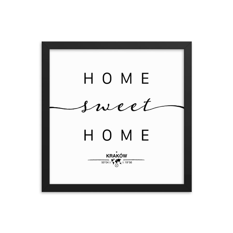 Kraków,lesser Poland, Poland Home Sweet Home With Map Coordinates Framed Artwork