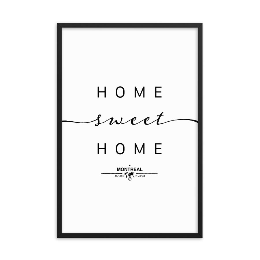 Montreal, Quebec, Canada Home Sweet Home With Map Coordinates Framed Artwork