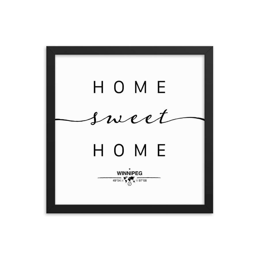 Winnipeg, Manitoba, Canada Home Sweet Home With Map Coordinates Framed Artwork