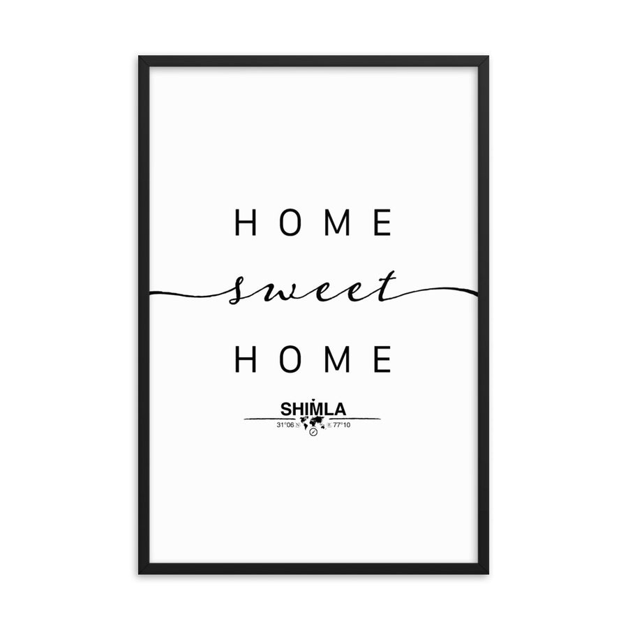 Shimla,himachal Pradesh, India Home Sweet Home With Map Coordinates Framed Artwork